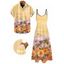 Vacation Couple Outfit Oil Painting Coconut Tree Floral Print Long Dress and Shirt Set - PALE GOOSE YELLOW S | US 4