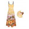 Vacation Couple Outfit Oil Painting Coconut Tree Floral Print Long Dress and Shirt Set - PALE GOOSE YELLOW S | US 4