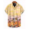 Vacation Couple Outfit Oil Painting Coconut Tree Floral Print Long Dress and Shirt Set - PALE GOOSE YELLOW S | US 4