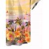 Vacation Couple Outfit Oil Painting Coconut Tree Floral Print Long Dress and Shirt Set - PALE GOOSE YELLOW S | US 4