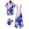 Vacation Couple Outfit Tropical Leaf Pattern Long Dress and Shirt Set - Bleu S | US 4