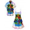 Vacation Couple Outfit Ombre Coconut Tree Parrot Print Dress and Shirt Set - multicolor A S | US 4