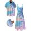 Vacation Couple Outfit Coconut Tree Landscape Snow Print Long Dress and Shirt Set - Bleu clair S | US 4