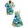 Vacation Couple Outfit Ombre Lily Floral Butterfly Print Dress and Shirt Set - Vert clair S | US 4