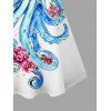Vacation Couple Outfit Octopus Floral Print Spaghetti Strap Dress and Shirt Set - Blanc S | US 4