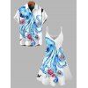 Vacation Couple Outfit Octopus Floral Print Spaghetti Strap Dress and Shirt Set - Blanc S | US 4