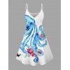 Vacation Couple Outfit Octopus Floral Print Spaghetti Strap Dress and Shirt Set - Blanc S | US 4