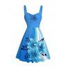 Robe de vacances mini froncée à motif floral colorblock - Bleu Ciel L | US 8-10