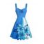 Robe de vacances mini froncée à motif floral colorblock - Bleu Ciel L | US 8-10