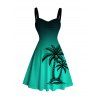 Robe de vacances pour la plage, mini-robe froncée à imprimé ombré de cocotiers - Vert L | US 8-10