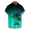 Vacation Couple Outfit for Beach Ombre Coconut Tree Print Ruched Dress and Shirt Set - Vert S | US 4