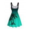 Vacation Couple Outfit for Beach Ombre Coconut Tree Print Ruched Dress and Shirt Set - Vert S | US 4