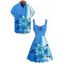 Vacation Couple Outfit Colorblock Flower Pattern Ruched Mini Dress and Shirt Set - Bleu Ciel S | US 4