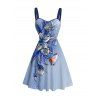 Vacation Couple Outfit Floral Butterfly Printed Ruched Dress and Shirt Set - Bleu gris S | US 4