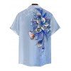 Vacation Couple Outfit Floral Butterfly Printed Ruched Dress and Shirt Set - Bleu gris S | US 4