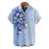 Vacation Couple Outfit Floral Butterfly Printed Ruched Dress and Shirt Set - Bleu gris S | US 4