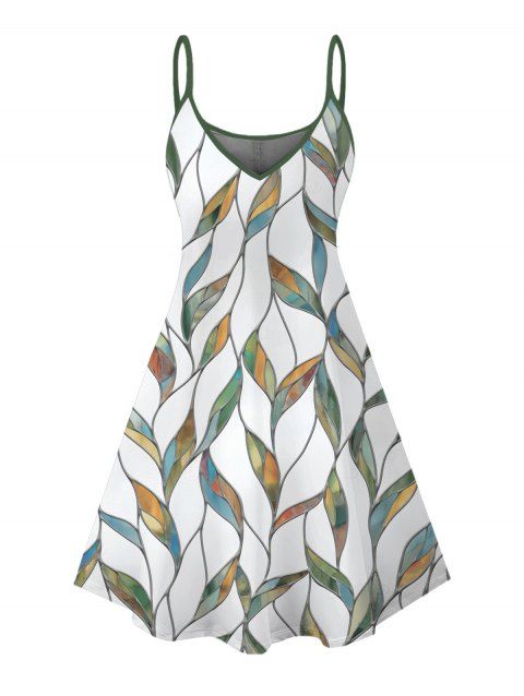 Robe de vacances à bretelles spaghetti et imprimé de feuilles colorées