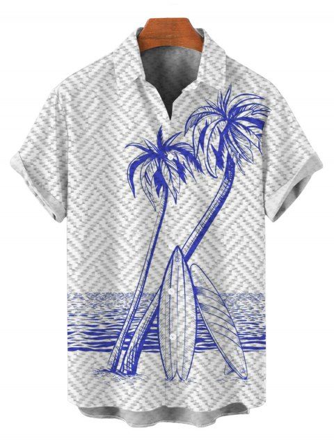 Chemise de vacances pour homme, imprimé géométrique de planche de surf et de cocotier, à boutons