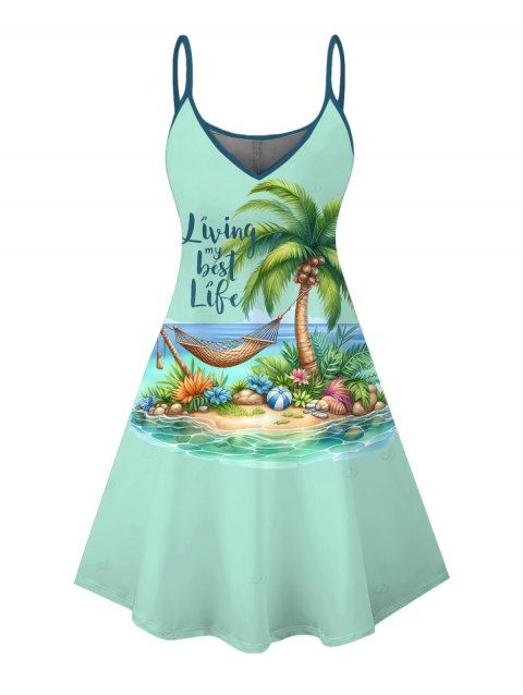 Robe de plage à imprimé paysage de cocotiers et bretelles spaghetti