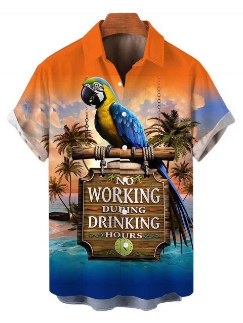 Chemise de vacances pour homme, imprimé perroquet et cocotier, à boutons
