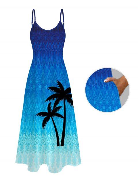 Robe de vacances longue à poches, imprimé ombré cocotier en zigzag
