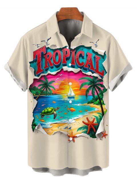 Chemise de vacances pour homme, imprimé paysage tropical de plage, chemise boutonnée