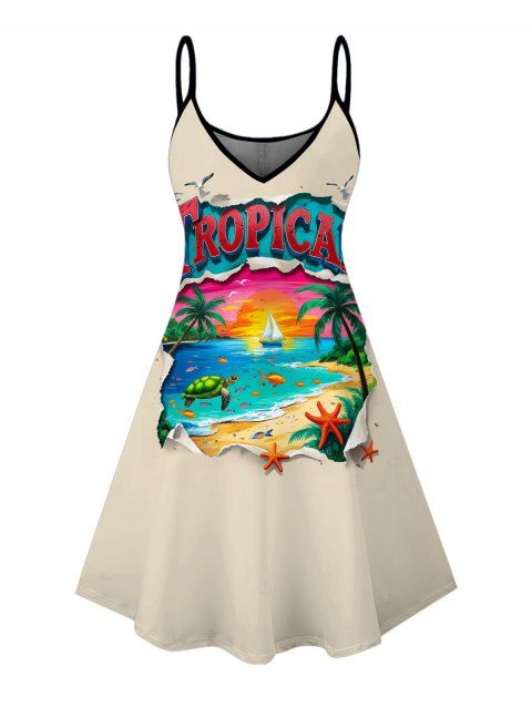 Robe de vacances à imprimé lettres et paysage tropical sur la plage