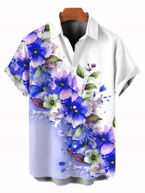 Chemise de vacances pour homme, imprimé floral et feuilles colorblock, boutonnée