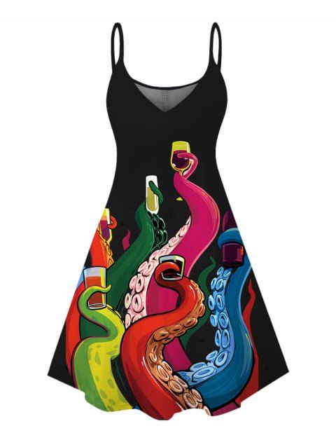 Robe amusante à imprimé pieuvre et bretelles spaghetti
