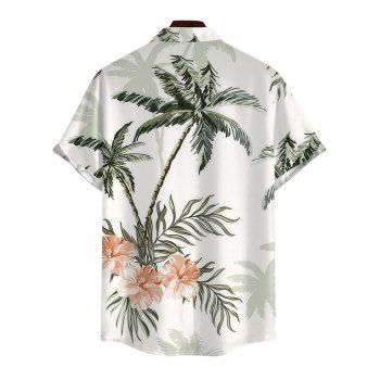 Vacation Couple Outfit Coconut Tree Floral Print Slit Dress and Shirt Set