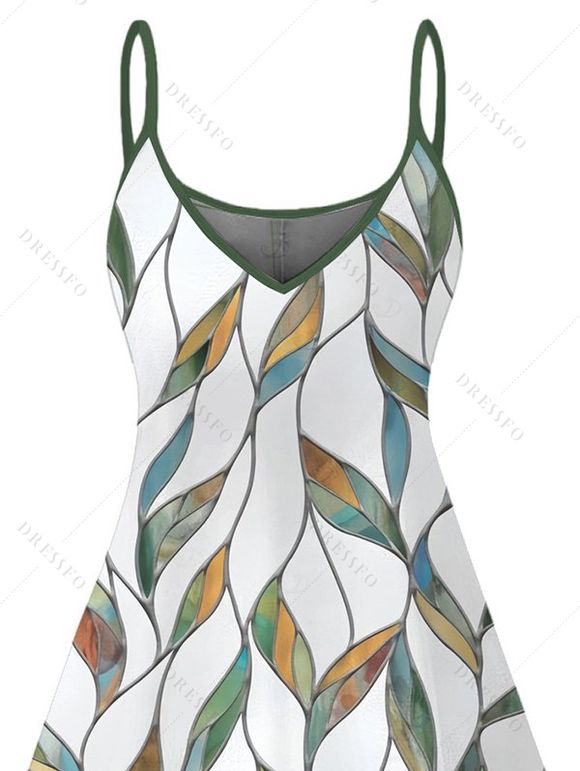 Robe de vacances à bretelles spaghetti et imprimé de feuilles colorées - Vert clair XXXXXL | US 20