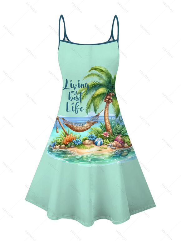 Robe de plage à imprimé paysage de cocotiers et bretelles spaghetti - Vert clair S | US 4