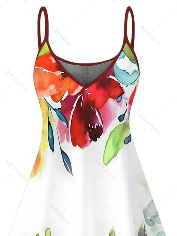 Robe de vacances à bretelles spaghetti et imprimé de fleurs colorées - Rouge S | US 4