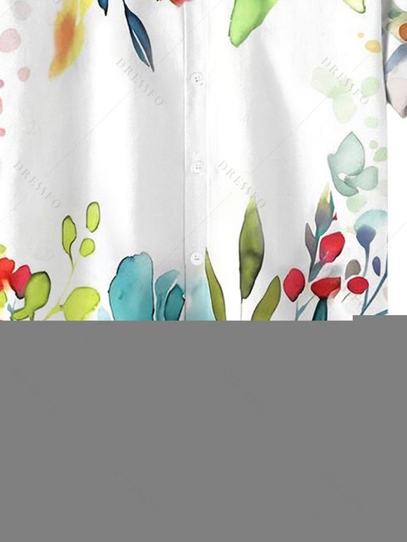 Chemise de vacances pour homme à motif de fleurs et de feuilles colorées, chemise boutonnée - Rouge 5XL
