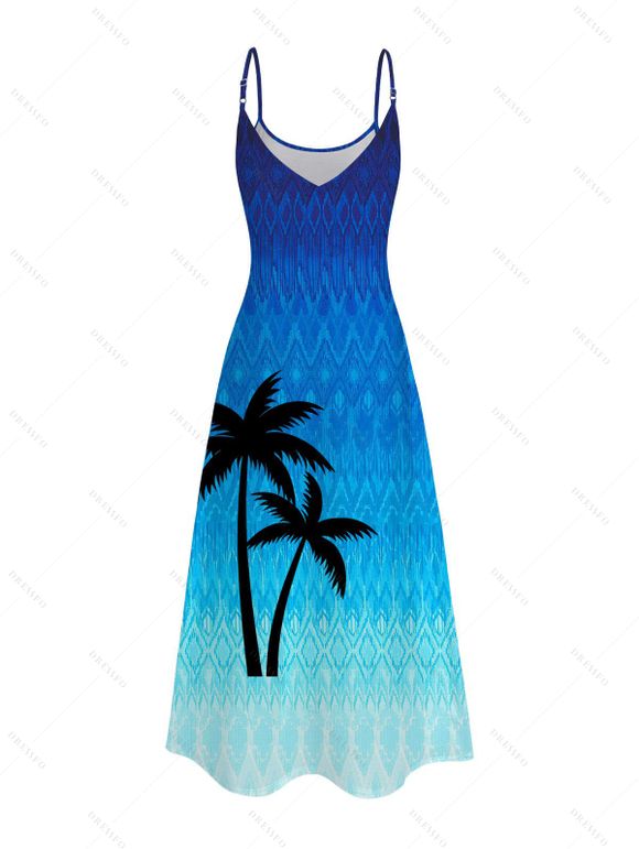 Robe de vacances longue à poches, imprimé ombré cocotier en zigzag - Bleu Marine S | US 4