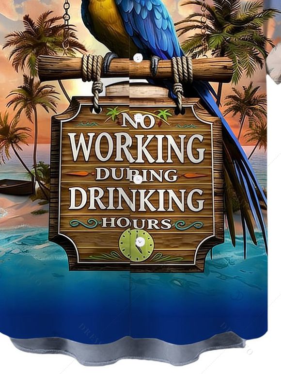 Chemise de vacances pour homme, imprimé perroquet et cocotier, à boutons - multicolor 5XL