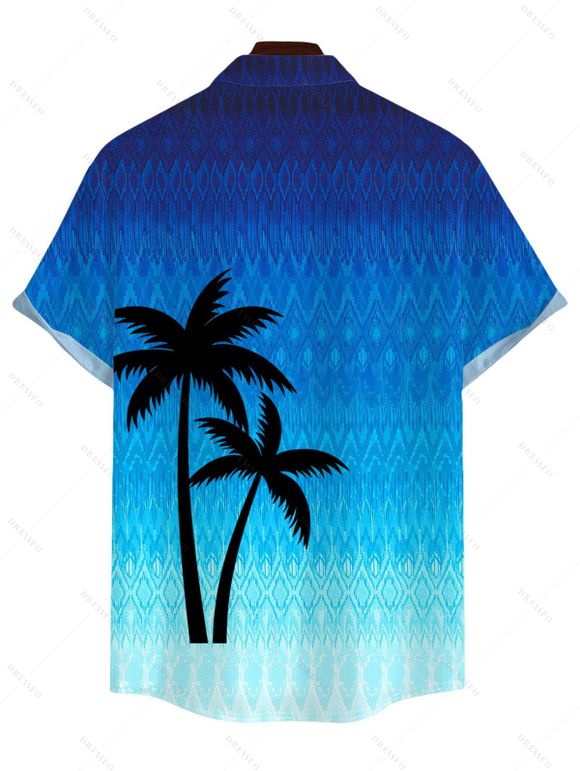 Chemise de vacances pour homme, imprimé zigzag ombré de cocotiers, boutonnée - Bleu 5XL
