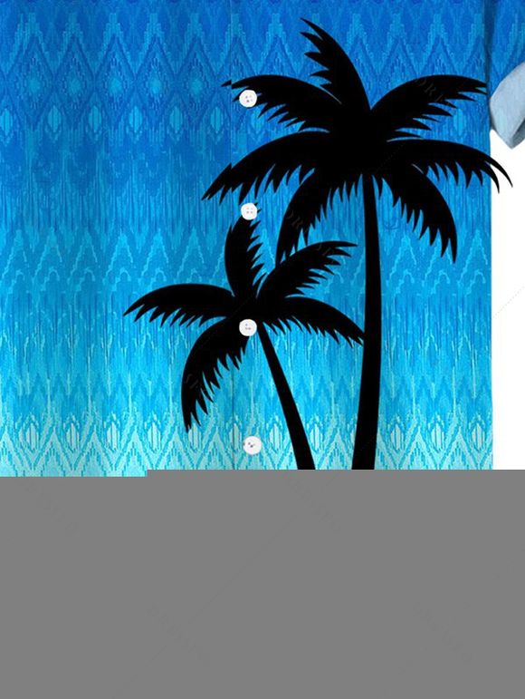 Chemise de vacances pour homme, imprimé zigzag ombré de cocotiers, boutonnée - Bleu 5XL