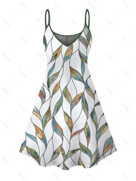 Vacation Couple Outfit Colorful Leaf Pattern Dress and Shirt Set - Vert clair S | US 4