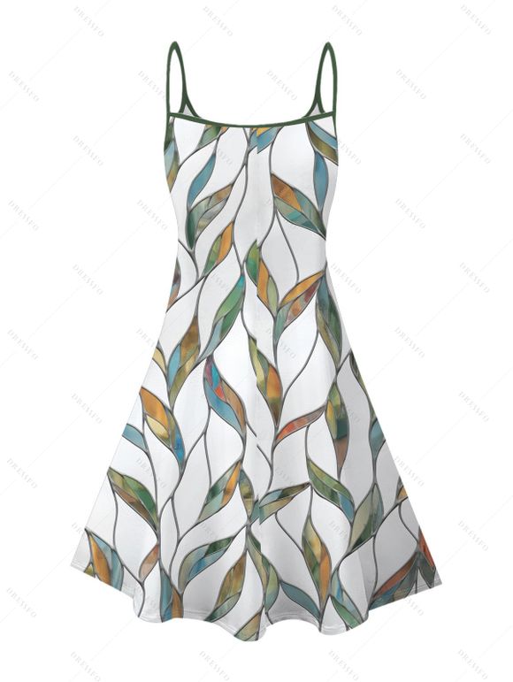 Vacation Couple Outfit Colorful Leaf Pattern Dress and Shirt Set - Vert clair S | US 4