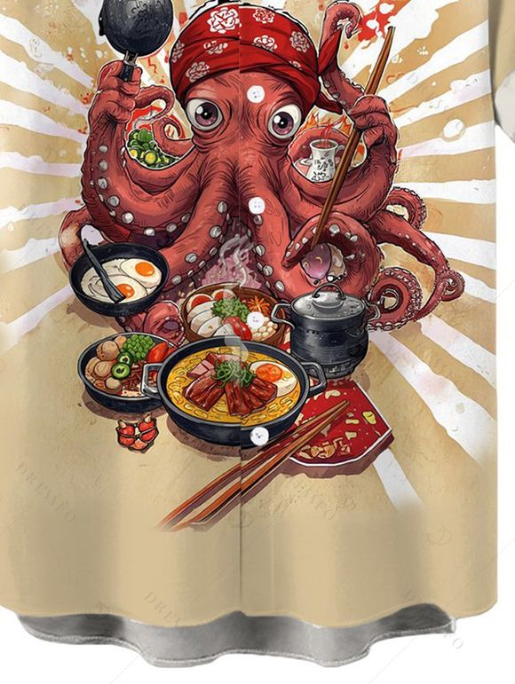 Chemise de vacances pour homme avec imprimé amusant de poulpe et de chef, à boutons - café lumière 5XL