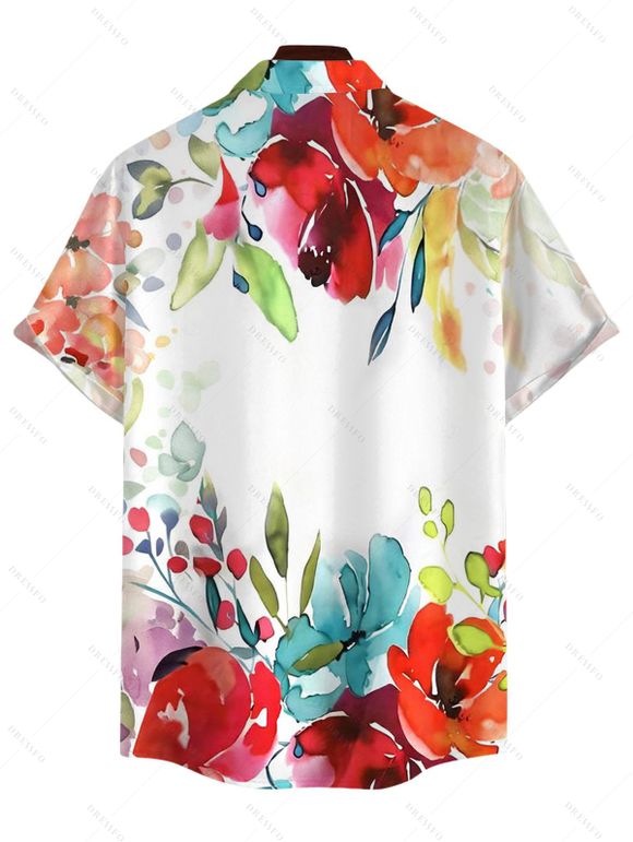 Vacation Couple Outfit Colored Flower Leaf Pattern Spaghetti Strap Dress and Shirt Set - Rouge S | US 4