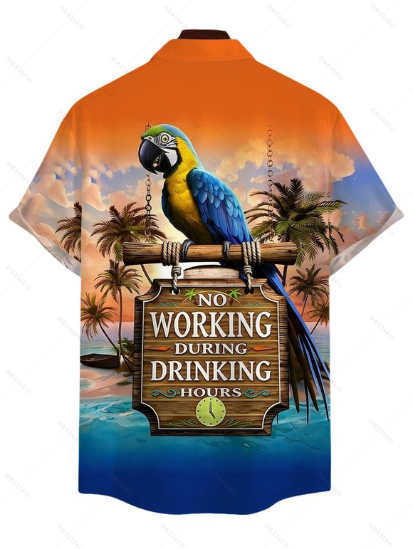 Vacation Couple Outfit Parrot Coconut Tree Letter Print Dress and Shirt Set - multicolor S | US 4