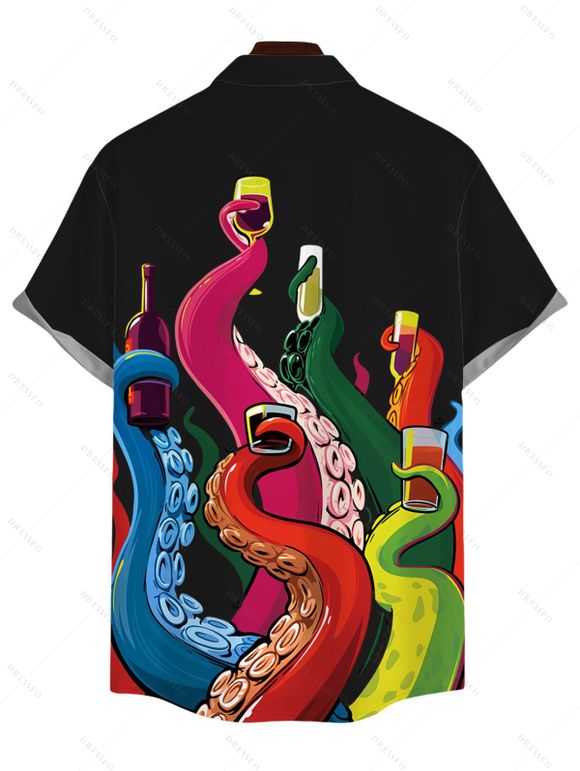 Funny Couple Outfit Octopus Glass Print Spaghetti Strap Dress and Shirt Set - Noir S | US 4