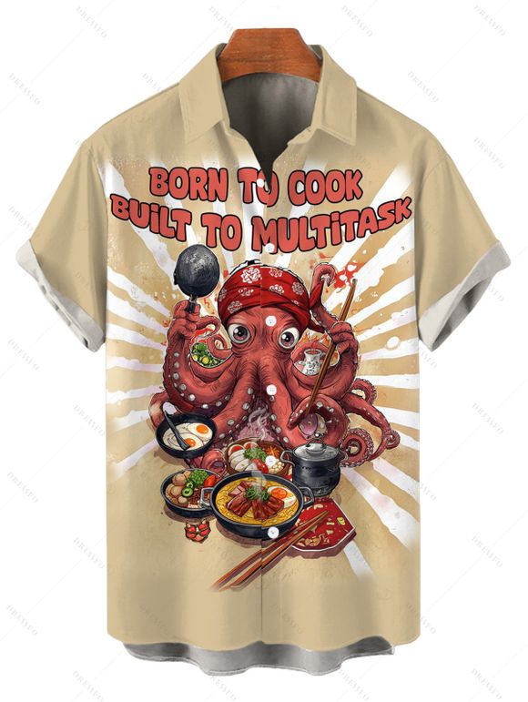 Vacation Couple Outfit Funny Octopus Chef Letter Print Dress and Shirt Set - café lumière S | US 4