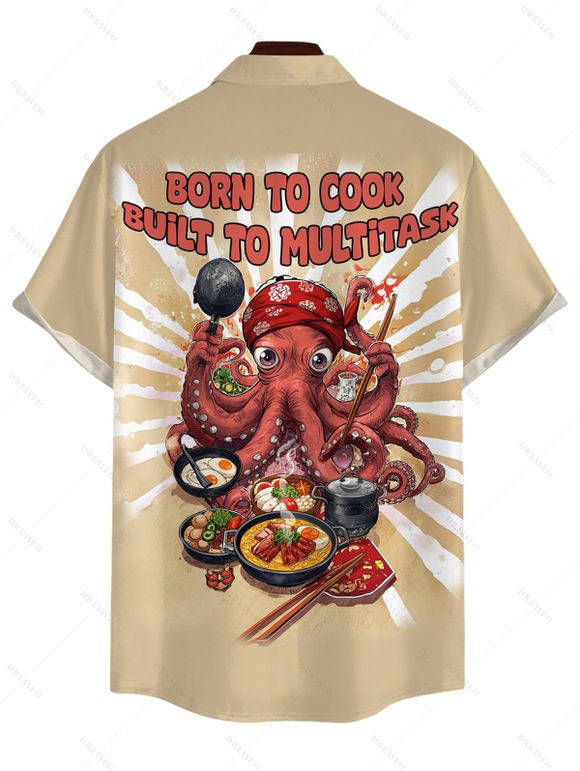 Vacation Couple Outfit Funny Octopus Chef Letter Print Dress and Shirt Set - café lumière S | US 4