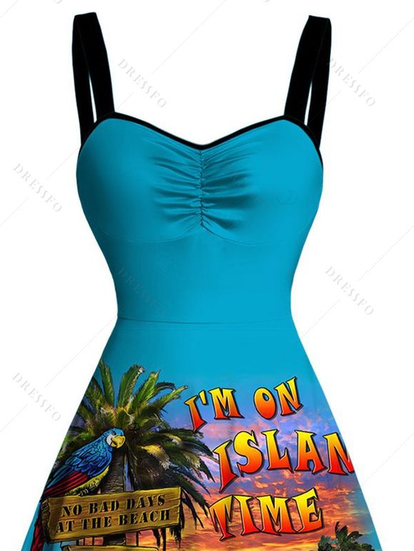 Robe de vacances à imprimé lettres, feuilles de cocotier et paysage de plage - Pers XXXXXL | US 20