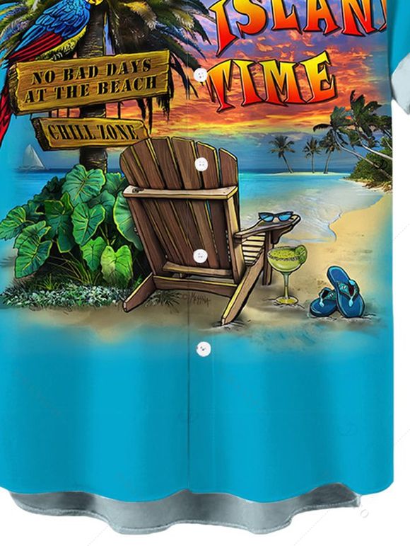 Chemise de vacances pour homme, imprimé de feuilles de cocotier et de paysage de plage, à boutons - Pers 5XL