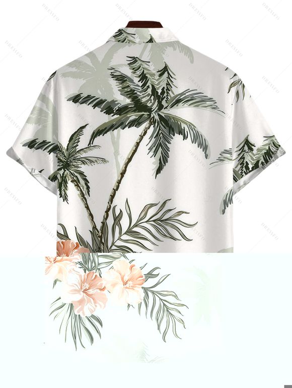 Chemise de vacances pour homme, imprimé floral cocotier, boutonnée - Vert clair 5XL