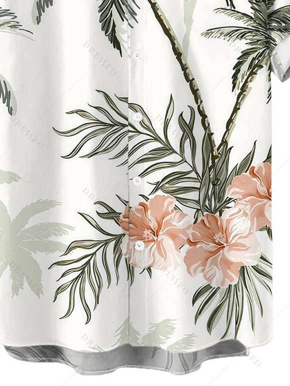 Chemise de vacances pour homme, imprimé floral cocotier, boutonnée - Vert clair 5XL